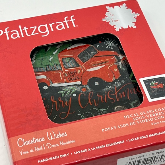 Christmas Tree Coasters Set of 4 Holiday Drink Dinnerware Cork Red Farm Truck - Picture 4 of 10